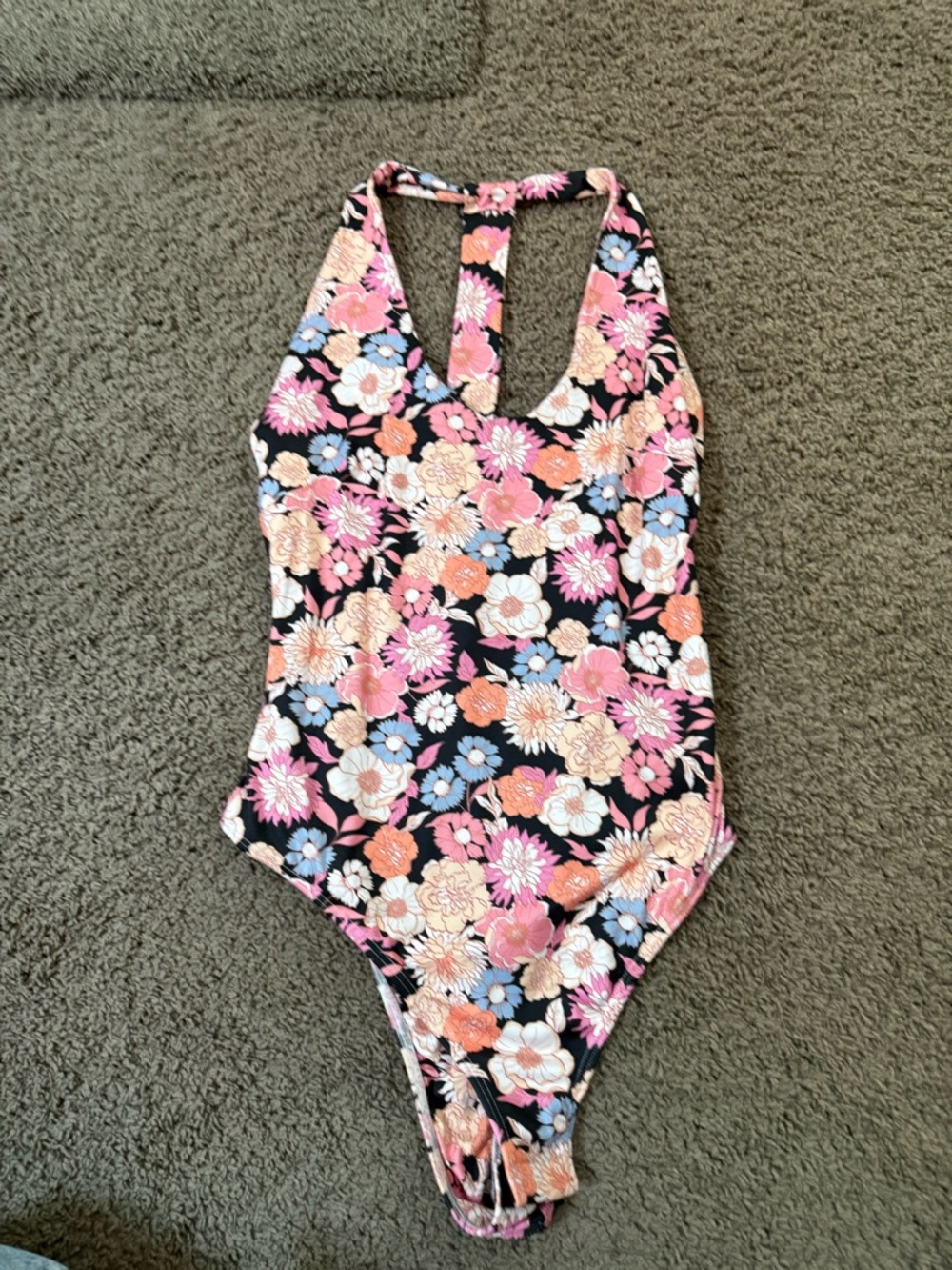 Floral One-Piece bodysuit in Black, Pink & Coral
